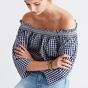 *NWT Madewell | Smocked Gingham Off-the-Shoulder Top Size S